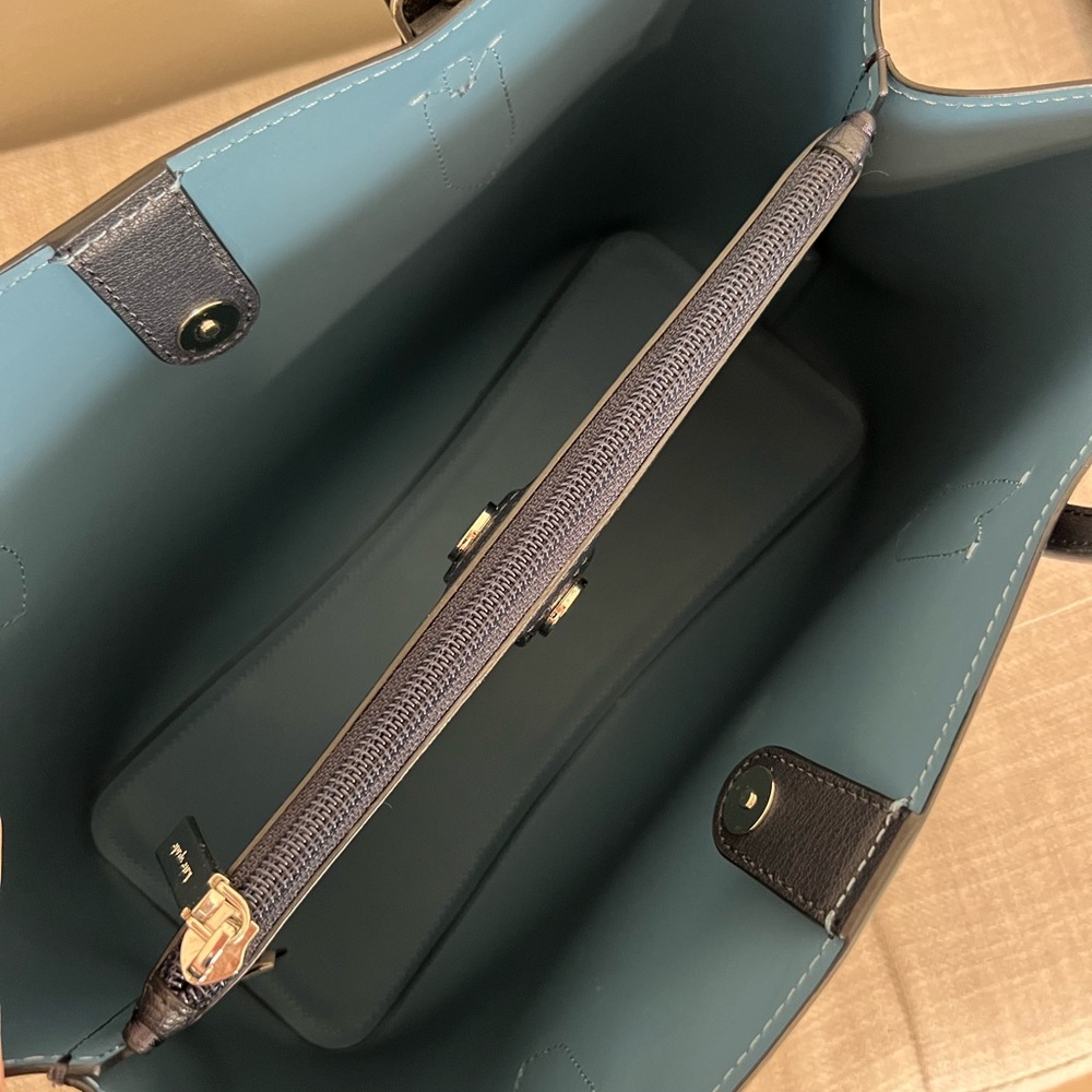 kate spade navy leather tote with teal trim - Picture 7 of 8